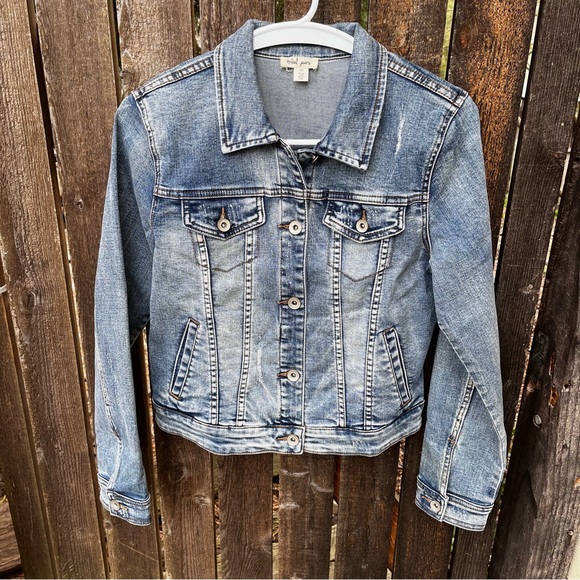 Tribal Jeans Distressed Denim Trucker Jean Jacket Sz P/S - Picture 4 of 10